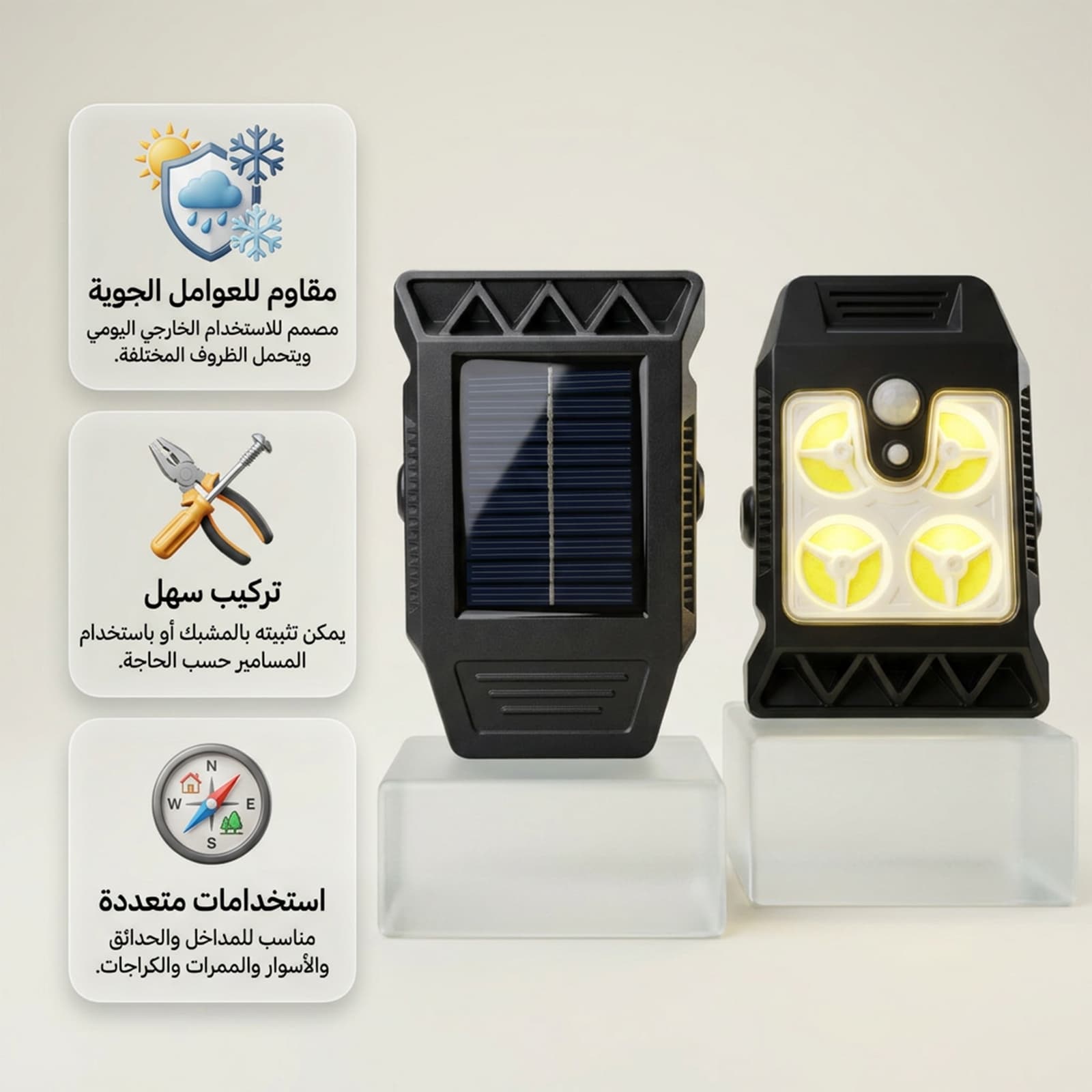مصباح خارجي يعمل بالطاقة الشمسية بمشبك مع مستشعر حركة، 3 اوضاع للحديقة والتخييم - التخييم والرحلات - صورة 5