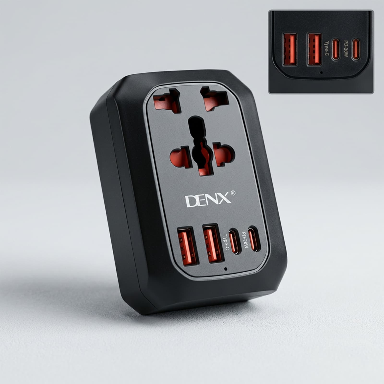 شاحن كل منزل متعدد المداخل (2 مدخل Type -C + مدخلين USB + مدخل فيشة ) بسرعة 20 W سعر الجملة - محولات - صورة 3