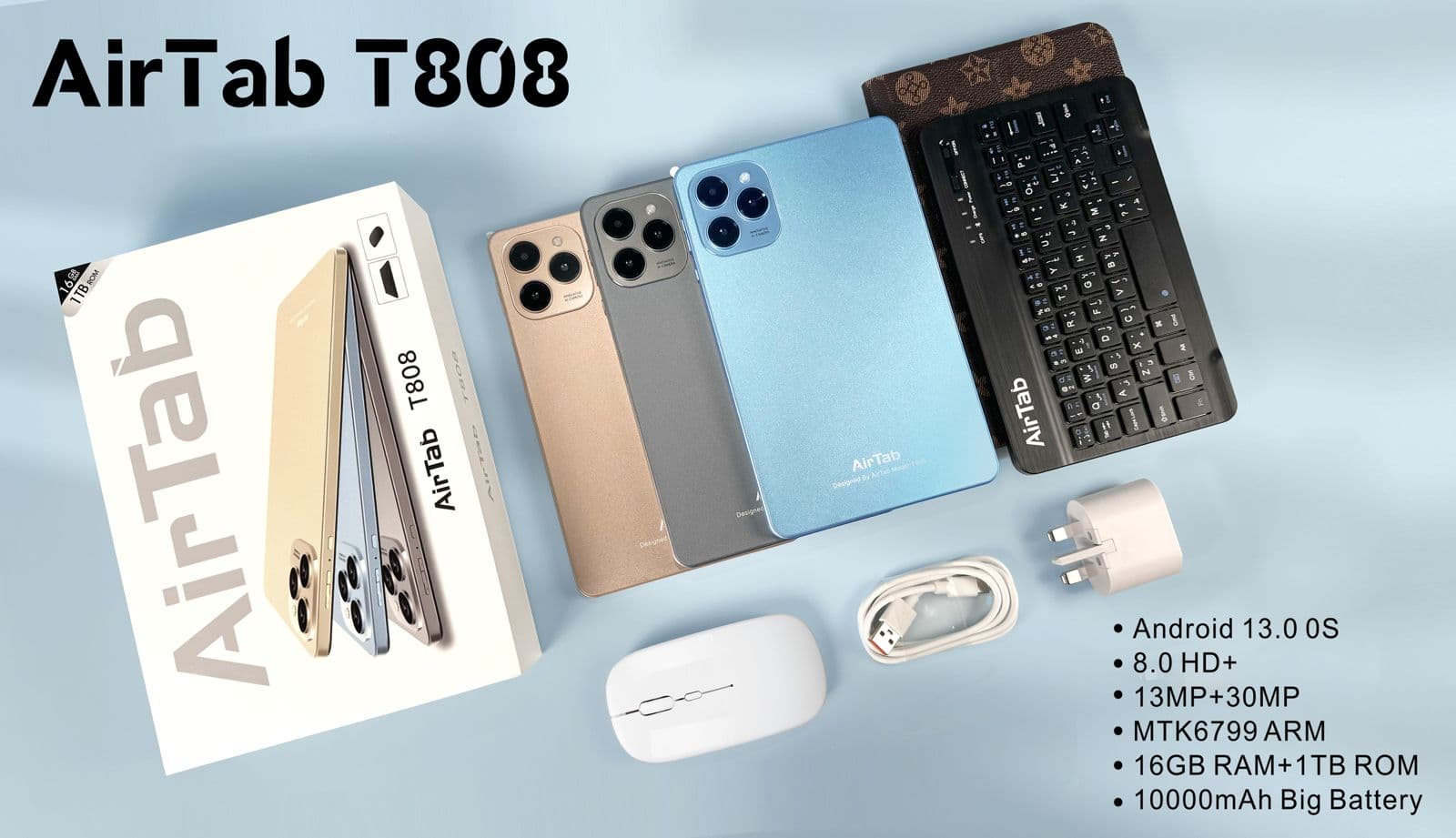 تابلت T808 بكيبورد و ماوس بلوتوث + مجموعة هدايا (ضمان 6 اشهر ) - تابلتس - صورة 1