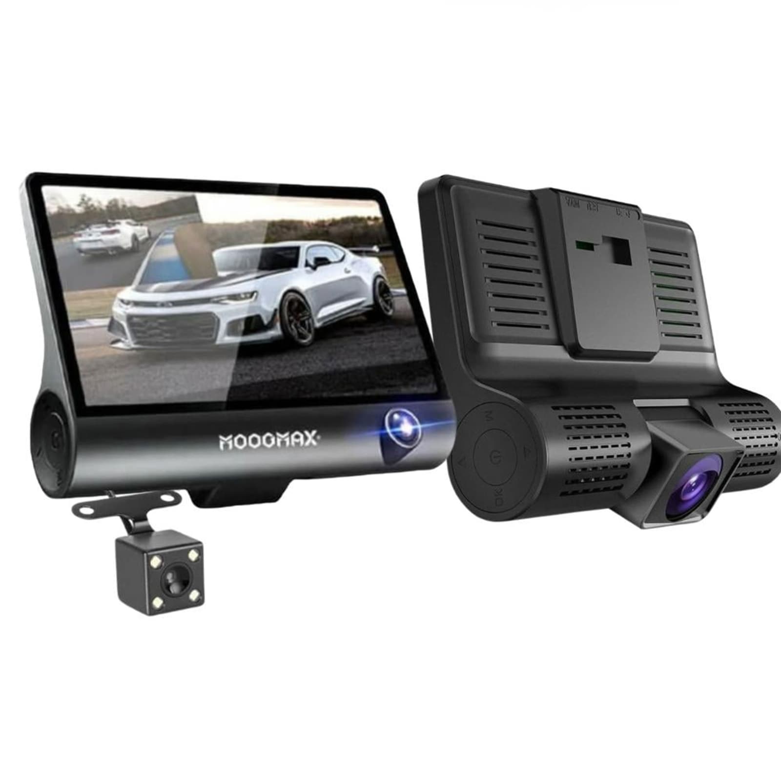داش كام بثلاث عدسات مع دعم واي فاي وتطبيق للتحكم بدقة 1080P FHD وميكروفون لتسجيل الصوت، تدعم الرؤية الليلية، مع ازرار تحكم جانبية تتصل بولاعة السيارة - اكسسوارات سيارات - صورة 5