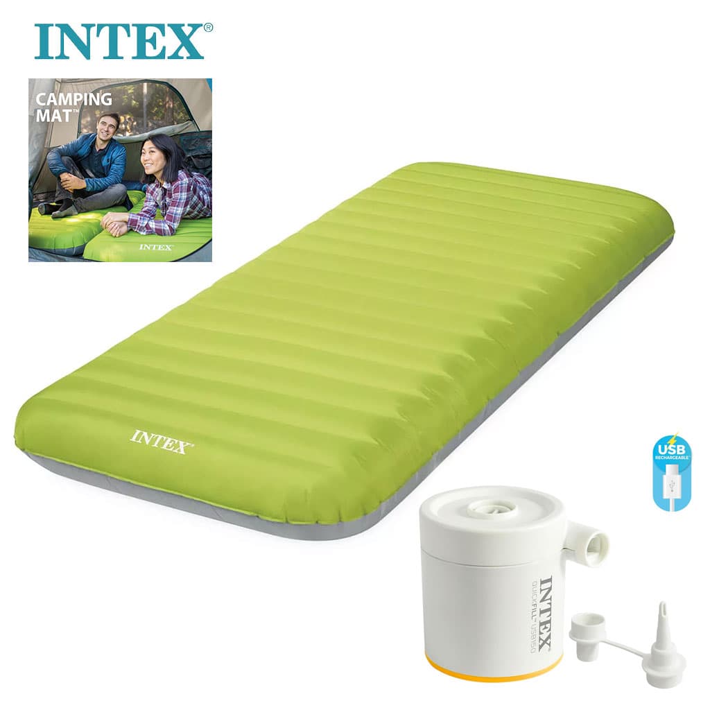 Matelas de Camping Gonflable Intex 64097NP - Technologie Fiber-Tech avec Pompe USB150 - مرتبة التخييم الهوائية "إنتكس" الفردية فائقة الخفة مع مضخة - Vacance & Loisir - صورة 1