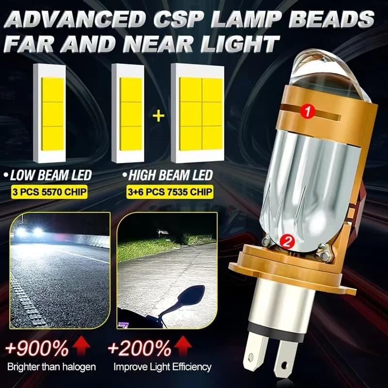 Ampoule LED H4 Moto Avec Mini Lentille Projecteur - Double Faisceau Ultra-Puissant 42W - مصباح للدراجات النارية مع عدسة قوة 42 واط - Accessoires Auto/Moto - صورة 6