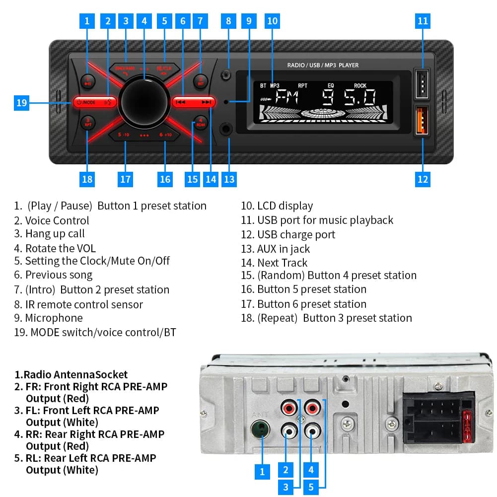 Autoradio MP3 Multimedia Player 1 DIN Bluetooth - جهاز راديو ومشغل وسائط السيارات مزود ببلوتوث - Accessoires Auto/Moto - صورة 6