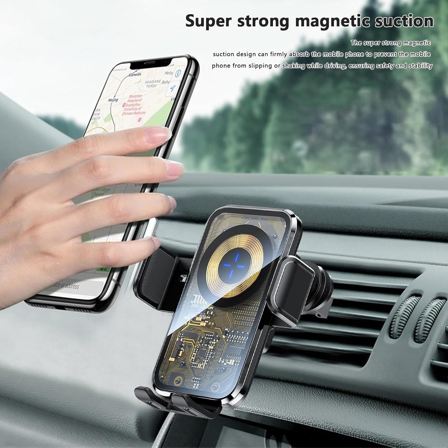 Support Auto Chargeur Sans Fil Qi 15W avec Capteur Intelligent - شاحن وحامل الهاتف اللاسلكي الذكي للسيارات - Accessoires - صورة 7