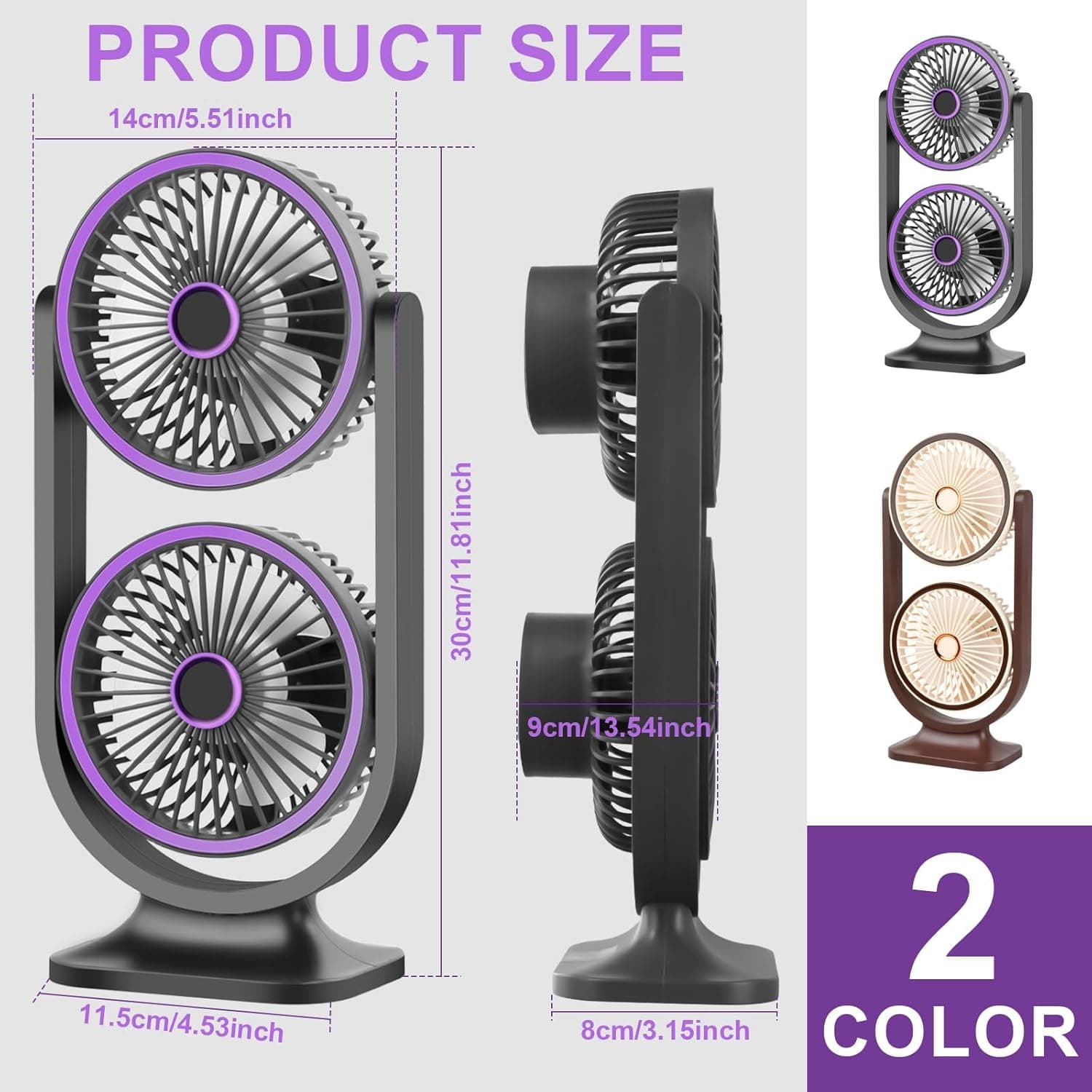 Ventilateur de Bureau Double Tête Rechargeable USB - مروحة المكتب المكتبية المزدوجة بـ 3 سرعات - Vacance & Loisir - صورة 8