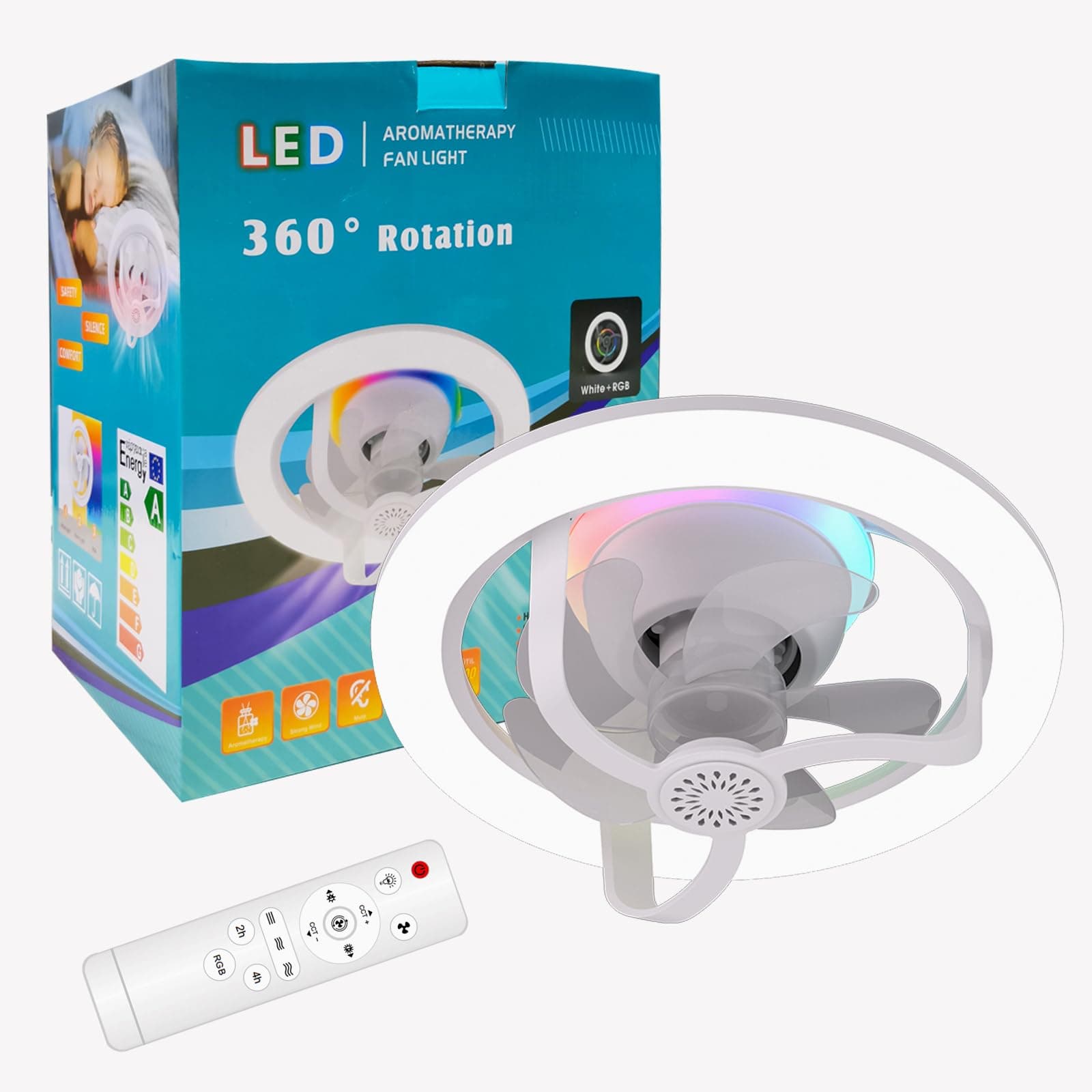 Ventilateur de Plafond Lumineux E27 avec Éclairage RGB et Télécommande - مروحة السقف الذكية إضاءة ملونة مع ريموت - Électronique - صورة 3