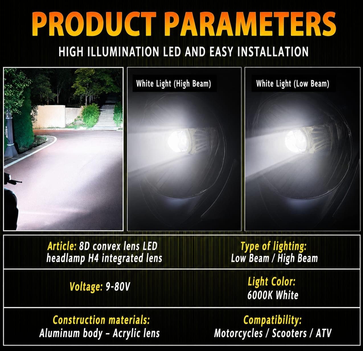 Ampoule LED H4 Moto Avec Mini Lentille Projecteur - Double Faisceau Ultra-Puissant 42W - مصباح للدراجات النارية مع عدسة قوة 42 واط - Accessoires Auto/Moto - صورة 8